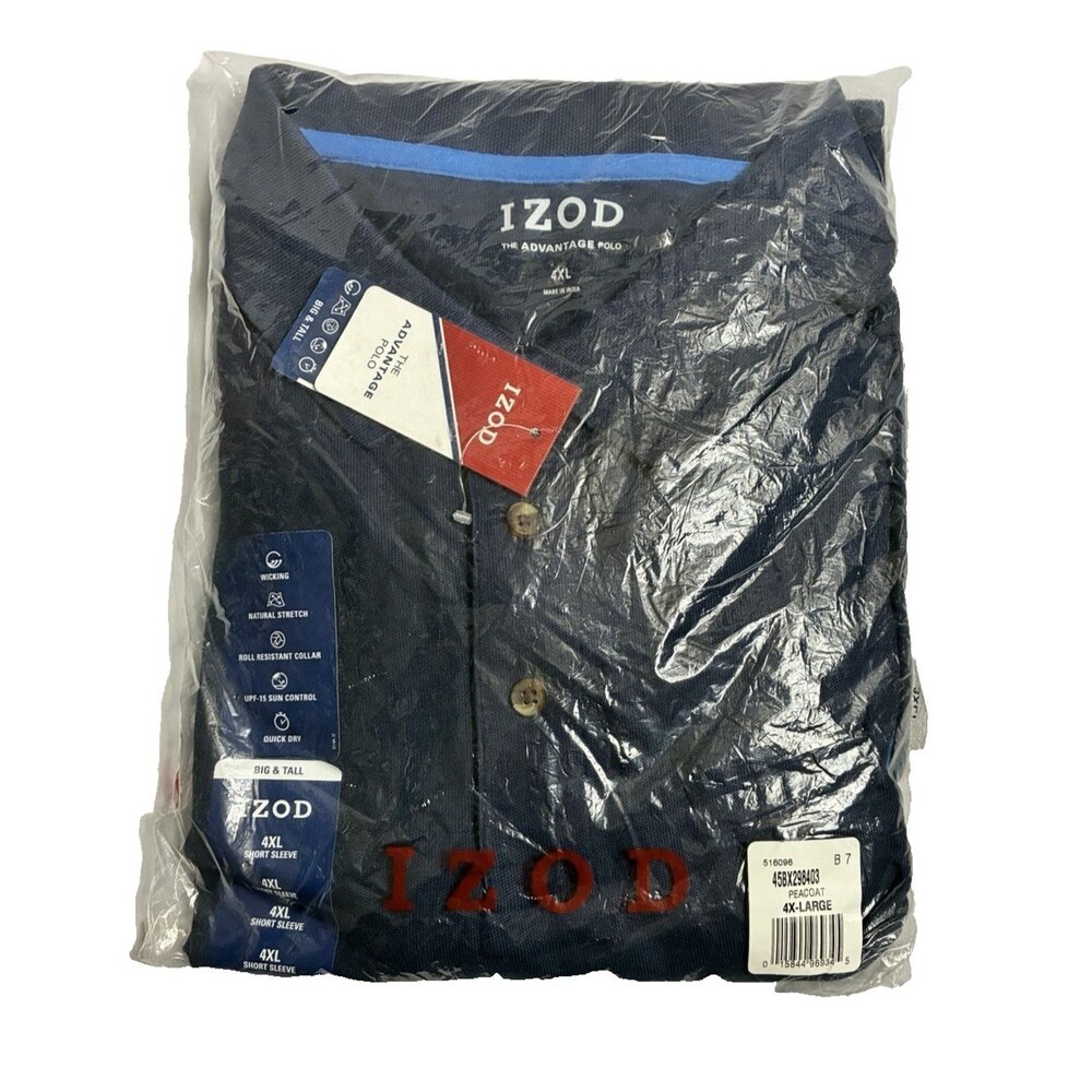 Izod Advantage Polo Shirt Men's Big & Tall Size 4XL Navy Peacoat Short Sleeve